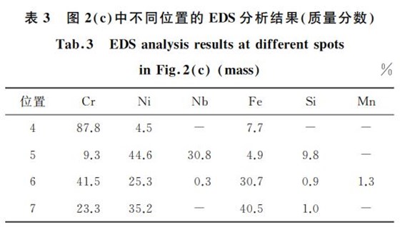表３ 圖２ c 中不同位置的 EDS分析結果 質量分數