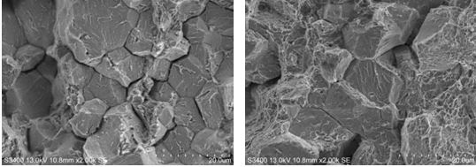 圖12-27 冰糖狀沿晶斷裂形貌 圖12-28 沿晶和韌窩混合形貌 圖12-27 冰糖狀沿晶斷裂形貌 圖12-28 沿晶和韌窩混合形貌