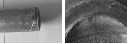圖11-49 桿部斷口斷裂源側面磨損痕跡 圖11-50 疲勞源區域宏觀形貌